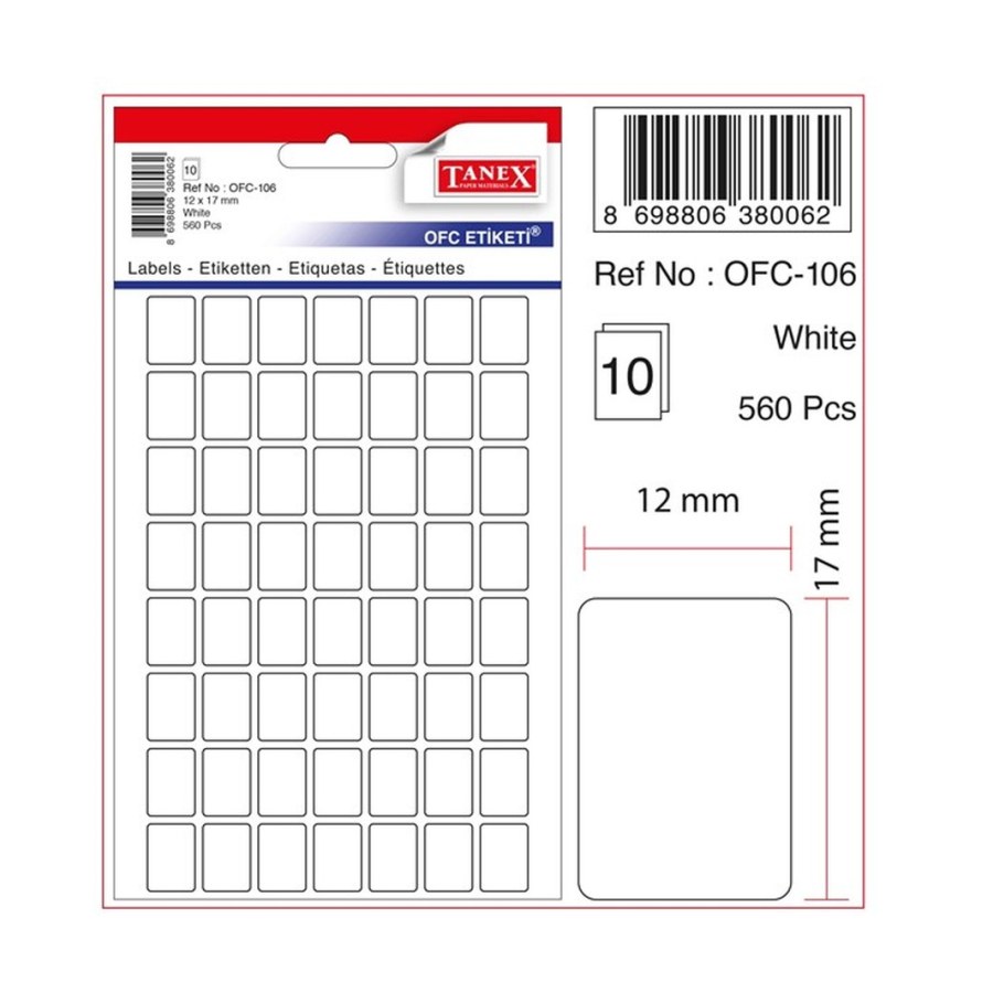 Tanex Etiket 12x17 MM Beyaz 10 LU Kartela