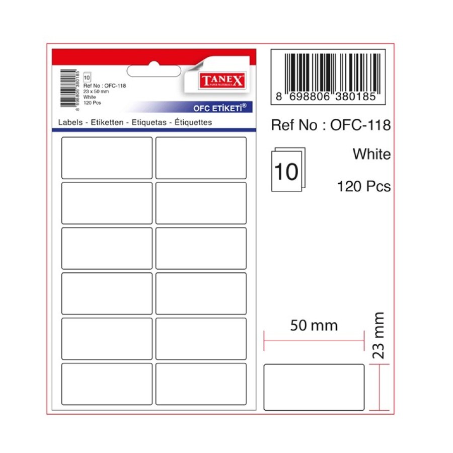 Tanex Ofis Etiketi Ofc 118 Beyaz 23-50mm