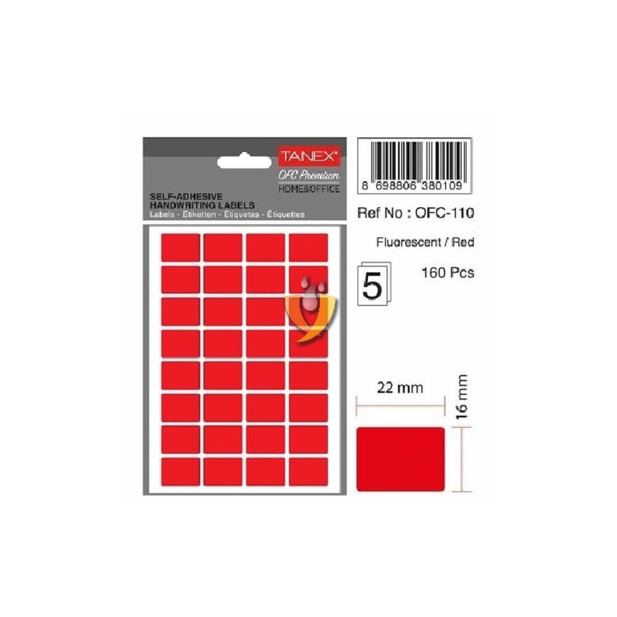 Tanex Etiket 22x16 Kırmızı 10 LU Kartela
