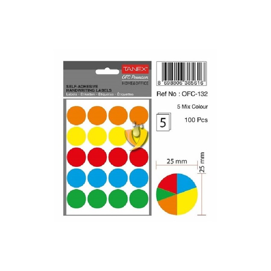 Tanex Etiket 25 MM Yuvarlak Renkli 10 LU Kartela